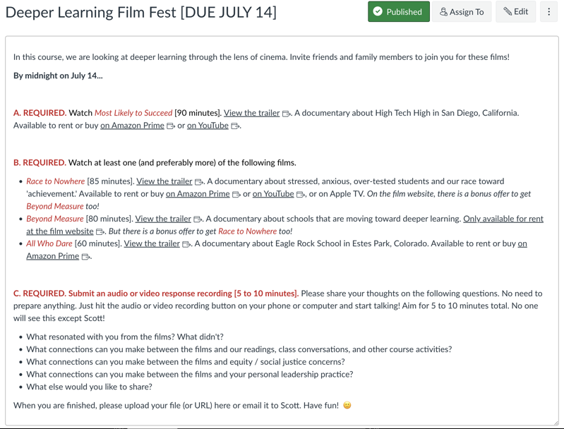 Deeper Learning Film Fest Assignment